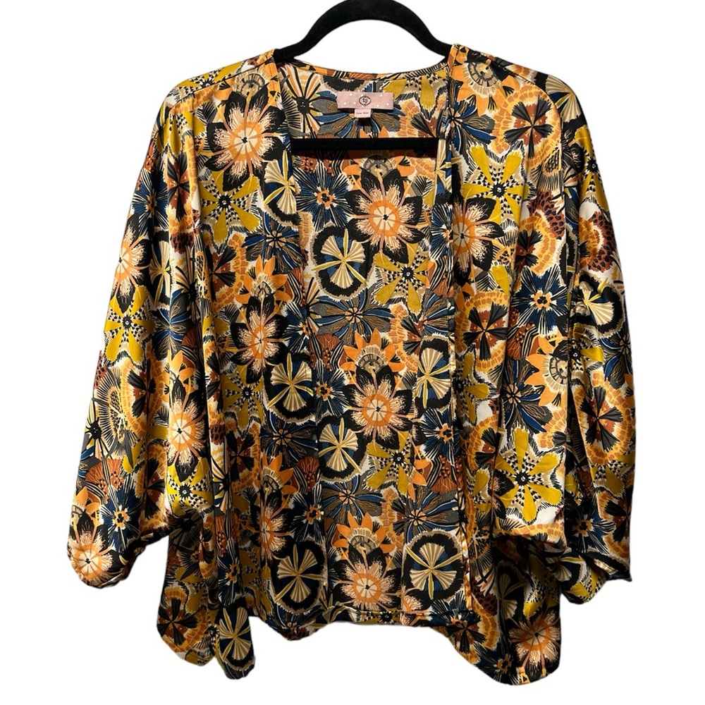 TP floral satin open front kimono cardigan one size  gold orange yellow boho